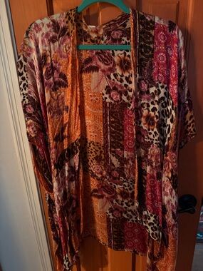 Floral & Leopard Patchwork Kimono — Rust, Pink, Brown